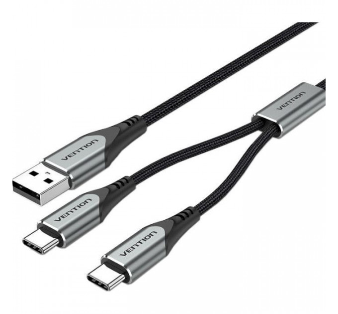 Дата кабель USB 2.0 AM to 2хUSB-C M 1.0m 2.4А 480Mbps Aluminum VENTION (CQOHF)