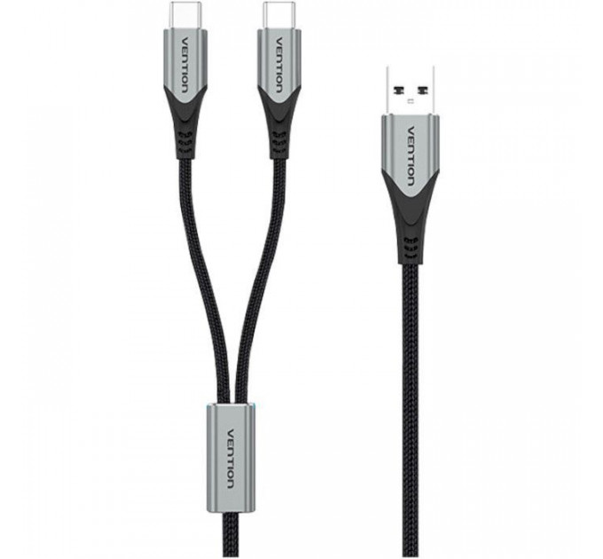 Дата кабель USB 2.0 AM to 2хUSB-C M 1.0m 2.4А 480Mbps Aluminum VENTION (CQOHF)