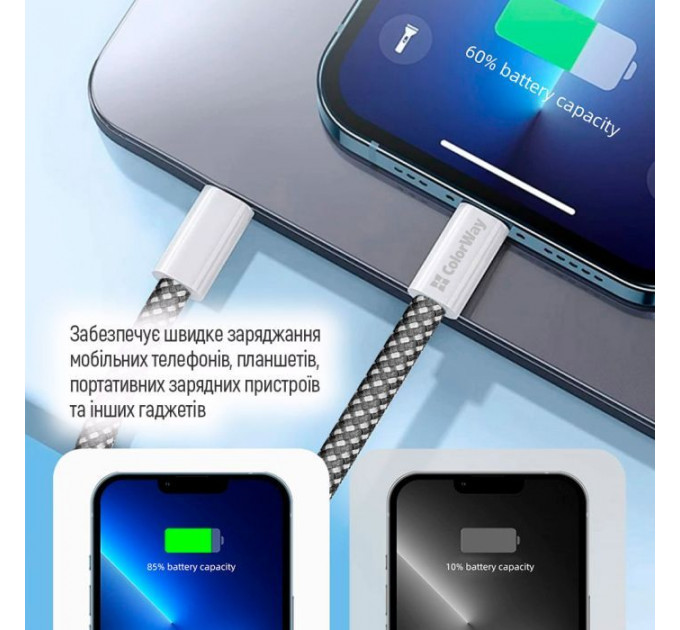 Дата кабель USB-C to Lightning 1.0m 27W black ColorWay (CW-CBPDCL061-BK)