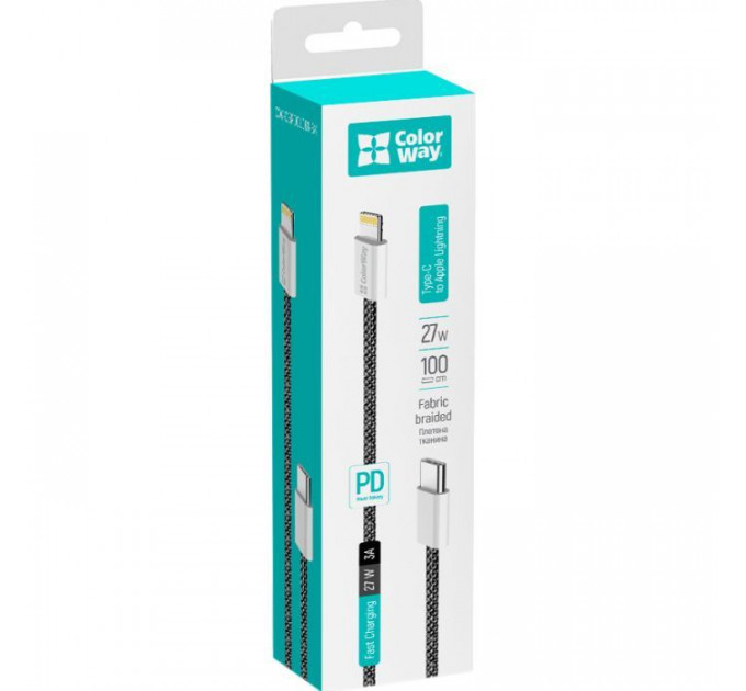Дата кабель USB-C to Lightning 1.0m 27W black ColorWay (CW-CBPDCL061-BK)