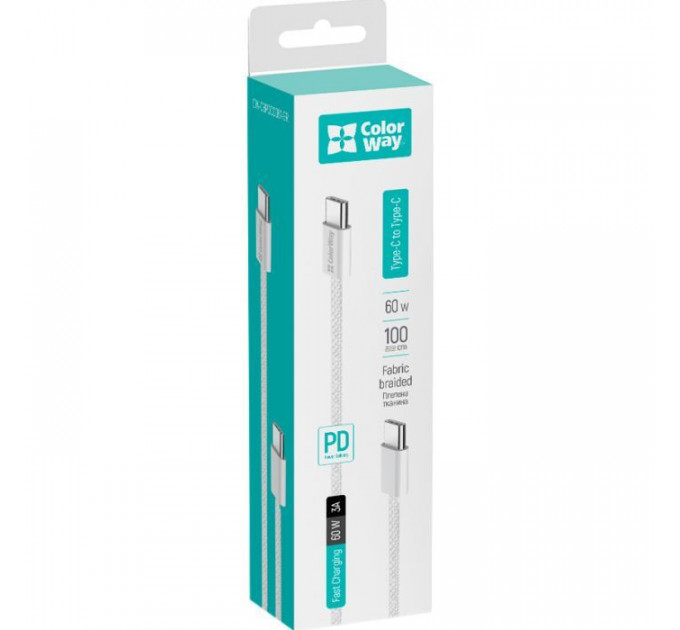 Дата кабель USB-C to USB-C 1.0m 60W 3.0А grey ColorWay (CW-CBPDCC061-GR)
