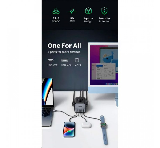 Зарядное устройство для Ugreen 4xUSB 65W DigiNest Cube (2хUSB-C+2xUSB-A) CD268 (60113)