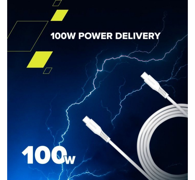 Дата кабель USB-C to USB-C 2.0m CC100SC 100W 2m White Canyon (CNS-CC100SC20W)