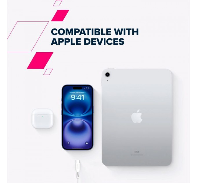 Дата кабель USB-C to Lightning 1.2m CLN30SC C-L 30W White Canyon (CNS-CLN30SC12W)