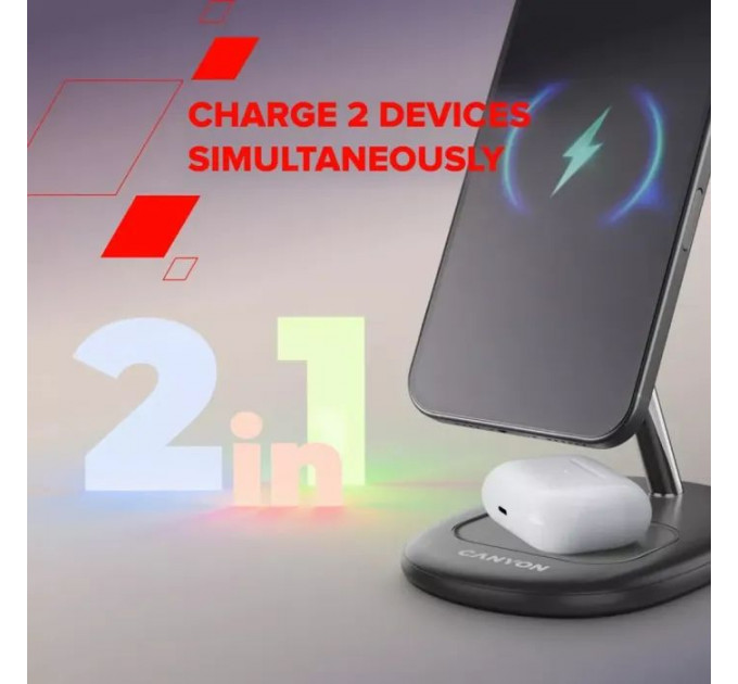 Зарядное устройство Canyon Wireless Charger WCS-205 15W Qi2 2in1 White (CNS-WCS205W)