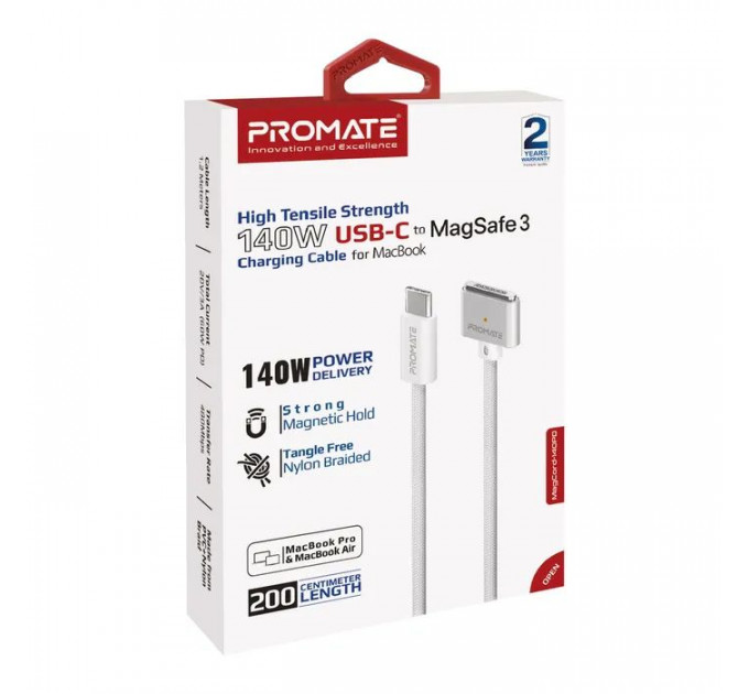 Дата кабель USB-C to MagSafe 3 white Promate (magcord-140pd.white)