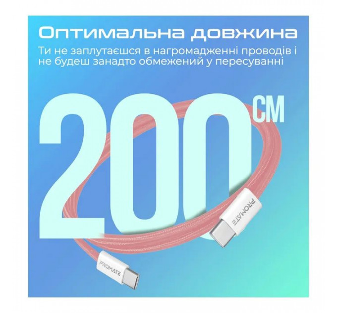 Дата кабель USB-C to USB-C 2.0m Promate (ecoline-cc200.pink)