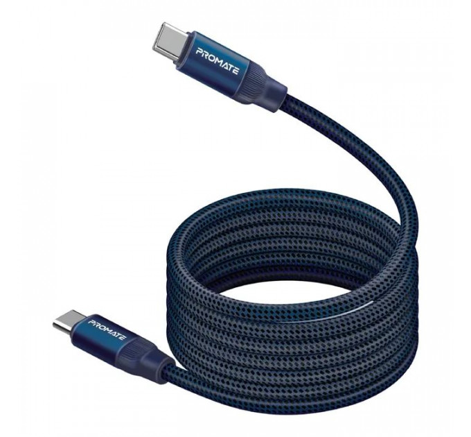 Дата кабель USB-C to USB-C 1.2m Promate (springy.blue)