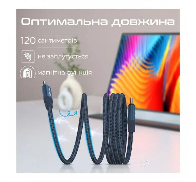 Дата кабель USB-C to USB-C 1.2m Promate (springy.blue)