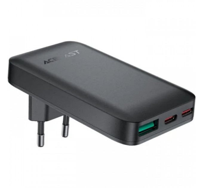 Зарядний пристрій Acefast 3xUSB 65W (2xUSB-C+USB-A) Gan A100 Fast Charger Ultra thin black (6974316283492)