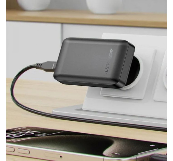 Зарядний пристрій Acefast 3xUSB 65W (2xUSB-C+USB-A) Gan A100 Fast Charger Ultra thin black (6974316283492)
