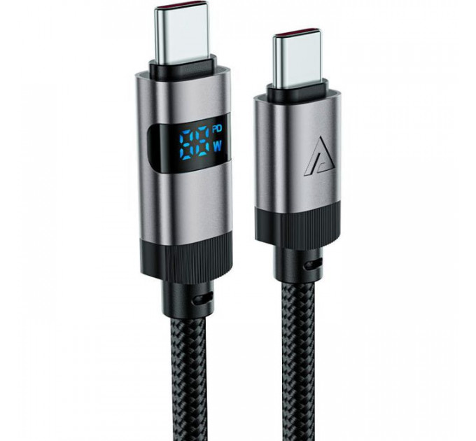 Дата кабель USB-C to USB-C 1.2m 60W digital display C15-03 Black Acefast (6974316283720)