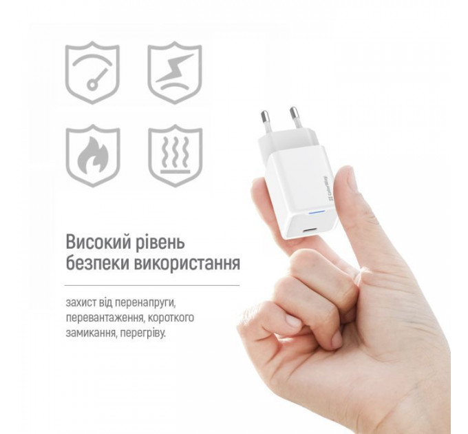 Зарядний пристрій ColorWay GaN Mini 65W PD Port PPS USB-C white (CW-CHS049PD-WT)