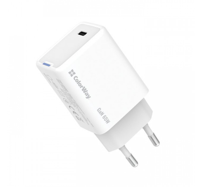 Зарядний пристрій ColorWay GaN Mini 65W PD Port PPS USB-C white (CW-CHS049PD-WT)