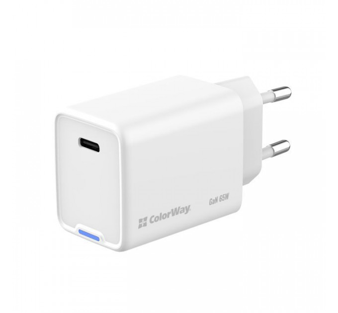 Зарядний пристрій ColorWay GaN Mini 65W PD Port PPS USB-C white (CW-CHS049PD-WT)