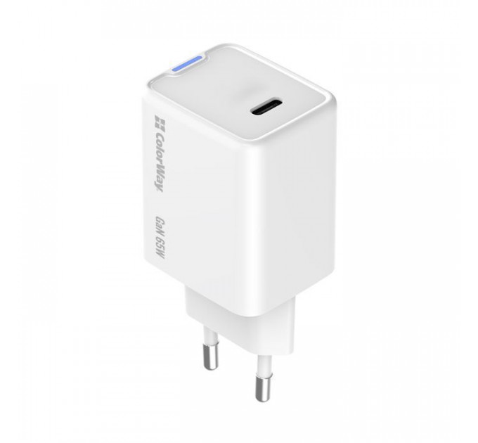 Зарядний пристрій ColorWay GaN Mini 65W PD Port PPS USB-C white (CW-CHS049PD-WT)