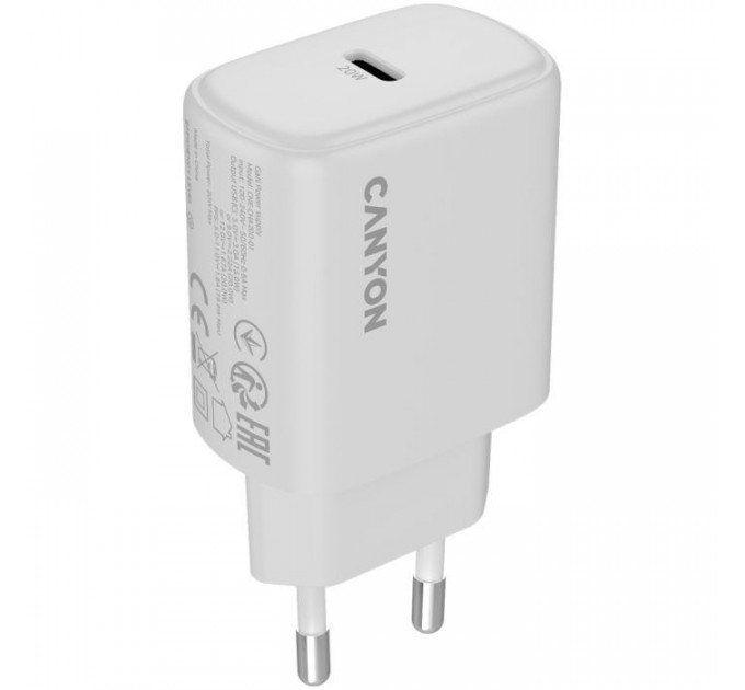 Зарядний пристрій Canyon OnCharge 200 20W 1xPD EU White (CNE-CHA200-01)
