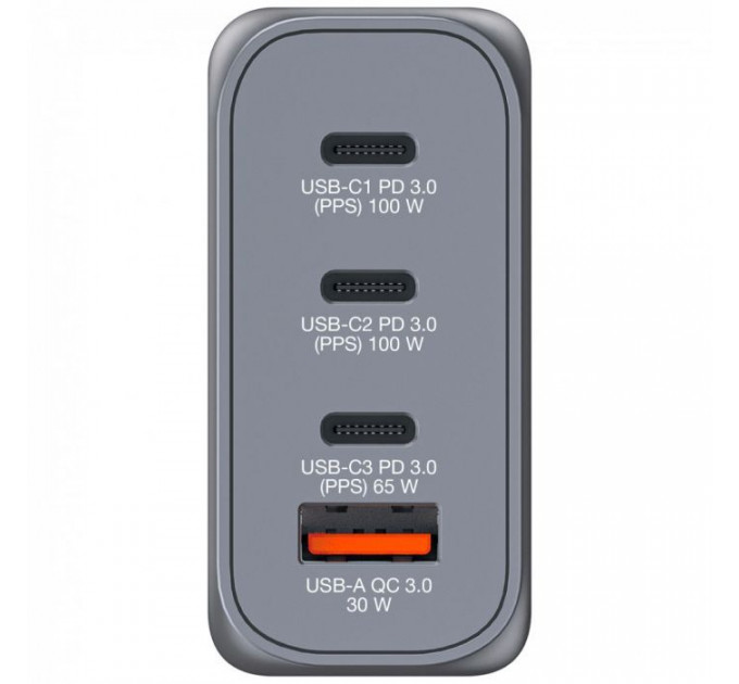 Зарядний пристрій Verbatim GaN 100 W 4 ports (2xUSB-C-100 W,USB-C 65 W \/USB-A -3.0) (32202)