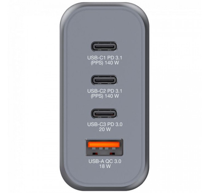 Зарядний пристрій Verbatim GaN 140 W 4 ports (2xUSB-C-140 W,USB-C 20 W \/USB-A -3.0) (32203)