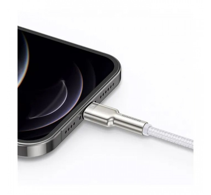 Дата кабель USB 2.0 AM to Lightning 2.0m Cafule Series Metal 2.4A White Baseus (CALJK-B02)