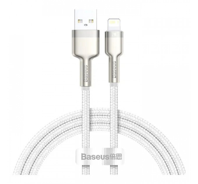 Дата кабель USB 2.0 AM to Lightning 2.0m Cafule Series Metal 2.4A White Baseus (CALJK-B02)