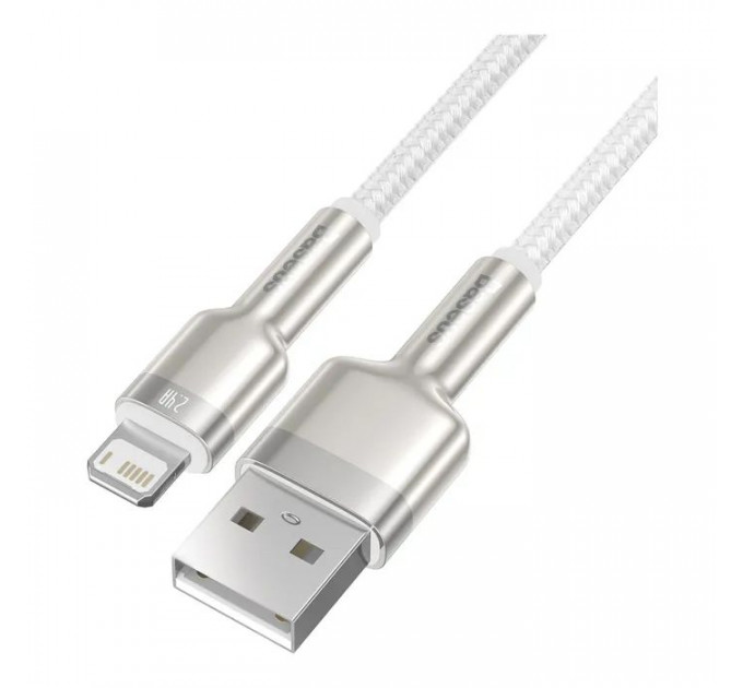 Дата кабель USB 2.0 AM to Lightning 2.0m Cafule Series Metal 2.4A White Baseus (CALJK-B02)