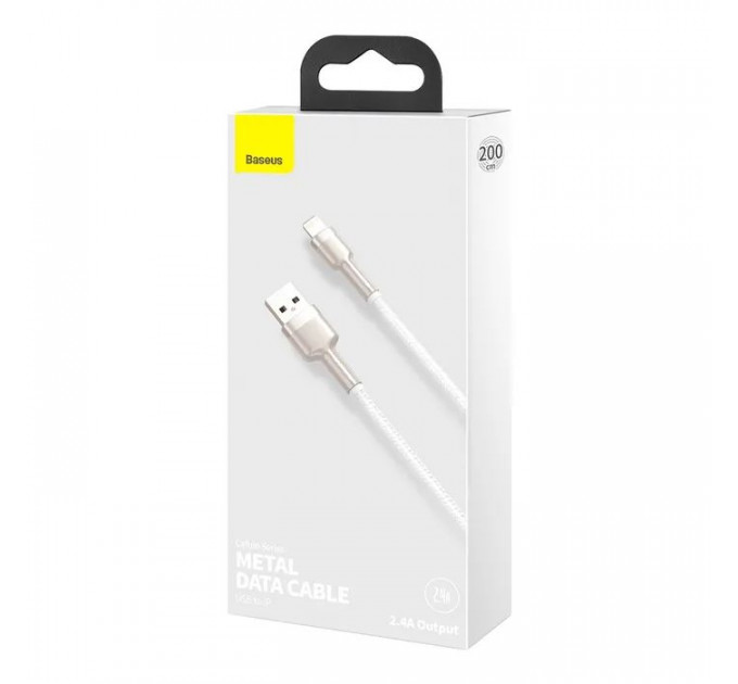 Дата кабель USB 2.0 AM to Lightning 2.0m Cafule Series Metal 2.4A White Baseus (CALJK-B02)