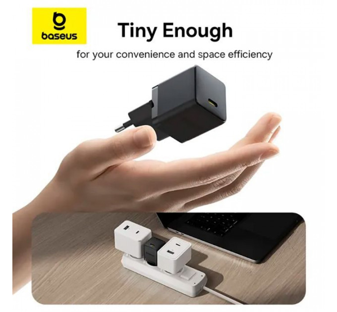 Зарядний пристрій Baseus Palm Fast Charger 1C 20W + Cable 1.0m Type-C 60W black (P10111602113-01)