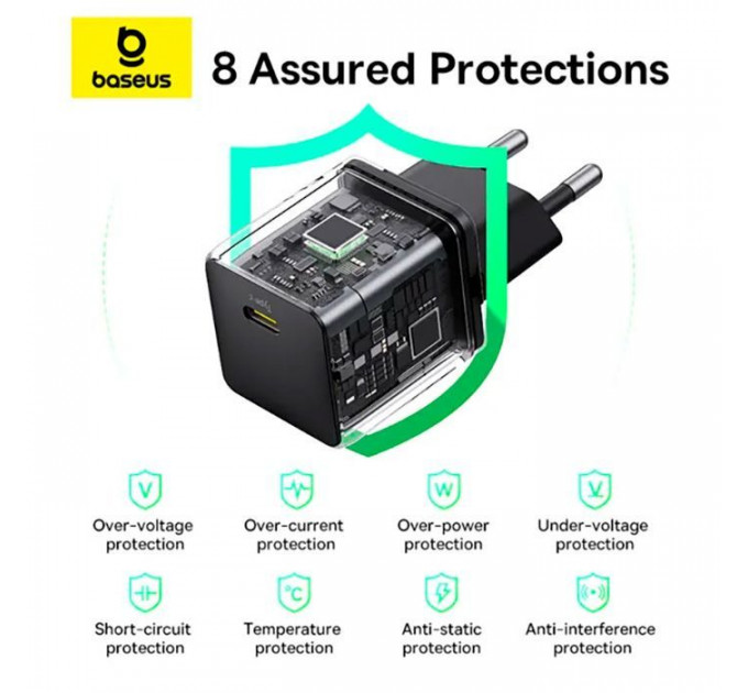 Зарядний пристрій Baseus Palm Fast Charger 1C 20W + Cable 1.0m Type-C 60W black (P10111602113-01)