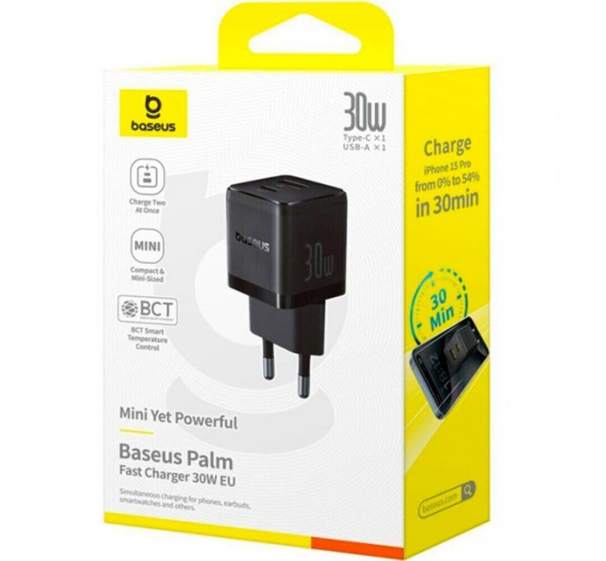 Зарядний пристрій Baseus Palm Fast Charger C+U 30W cluster black (P1011160A113-00)