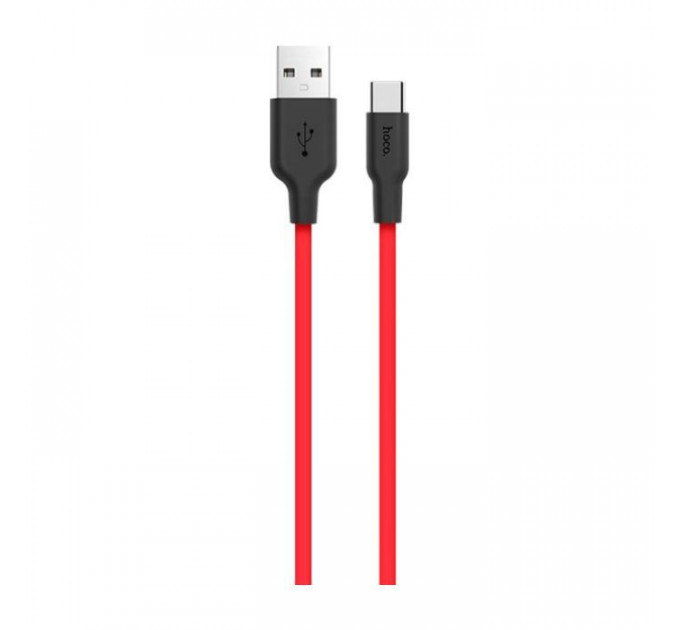 Дата кабель USB 2.0 AM to USB-C 1.0m 2A silicone X21 black+red HOCO (6957531071419)