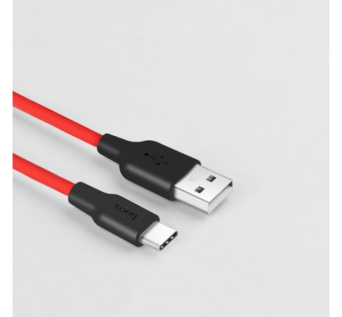 Дата кабель USB 2.0 AM to USB-C 1.0m 2A silicone X21 black+red HOCO (6957531071419)