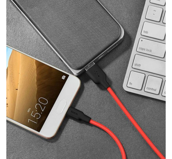 Дата кабель USB 2.0 AM to USB-C 1.0m 2A silicone X21 black+red HOCO (6957531071419)