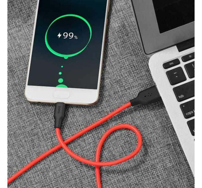 Дата кабель USB 2.0 AM to USB-C 1.0m 2A silicone X21 black+red HOCO (6957531071419)