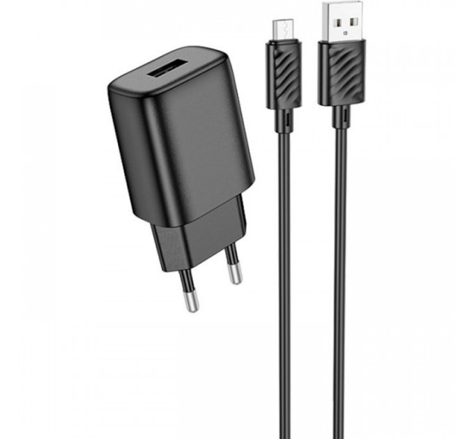 Зарядний пристрій HOCO C134A Solid USB + cable USB to Micro 5P Black (6942007621335)