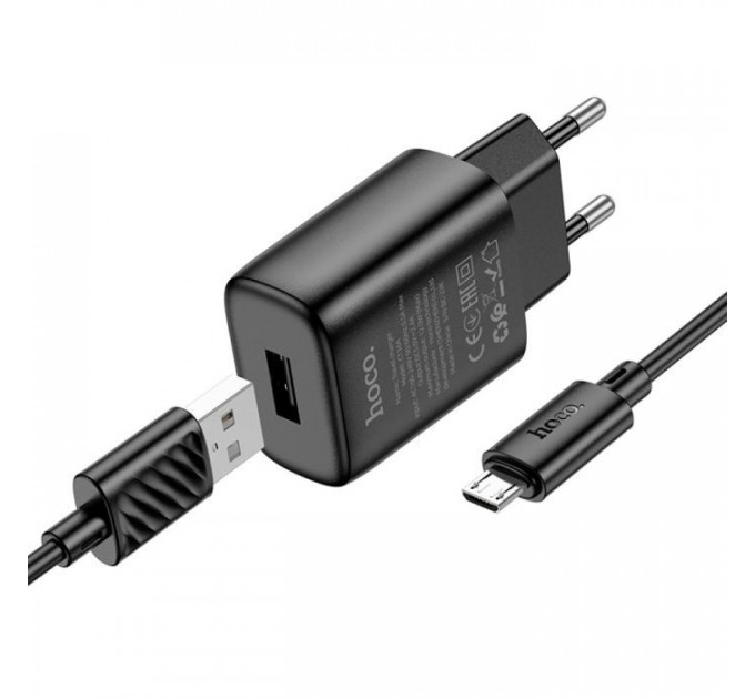 Зарядний пристрій HOCO C134A Solid USB + cable USB to Micro 5P Black (6942007621335)