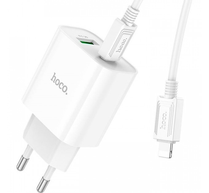 Зарядний пристрій HOCO C80A Plus Rapido 1xUSB-C PD20W + 1xUSB QC3.0 + cable USB-C to Lightning White (6931474779892)