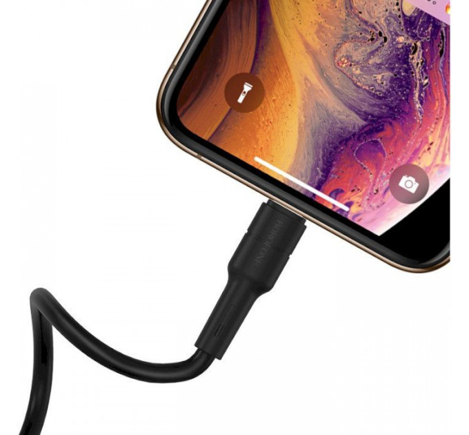 Дата кабель USB 2.0 AM to Lightning 1.0m 2.4A silicone BX30 black BOROFONE (6931474706867)