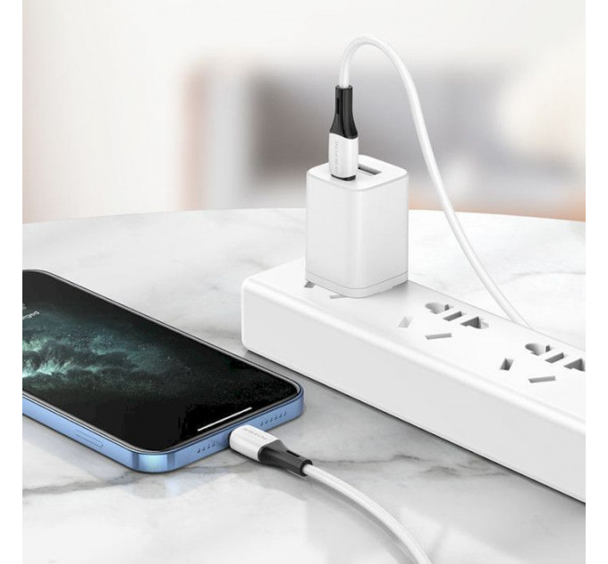 Дата кабель USB-C to Lightning 1.0m 3A 20W silicone BX79 white BOROFONE (6974443384734)