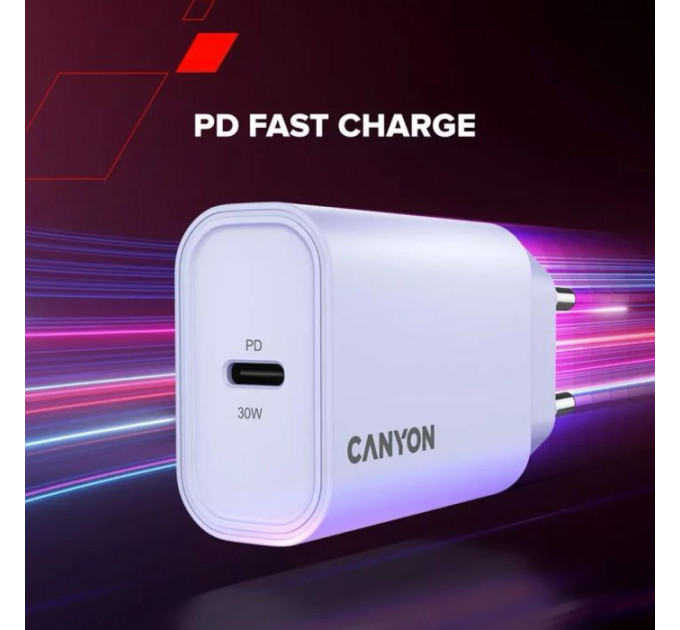 Зарядний пристрій Canyon 30CL OnCharge USB-C PD30W Purple (CNE-CHA30CLPU)
