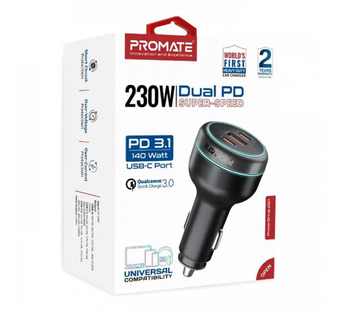 Зарядное устройство Promate 2xUSB-C PD+USB-A QC3.0 (powerdrive-230)