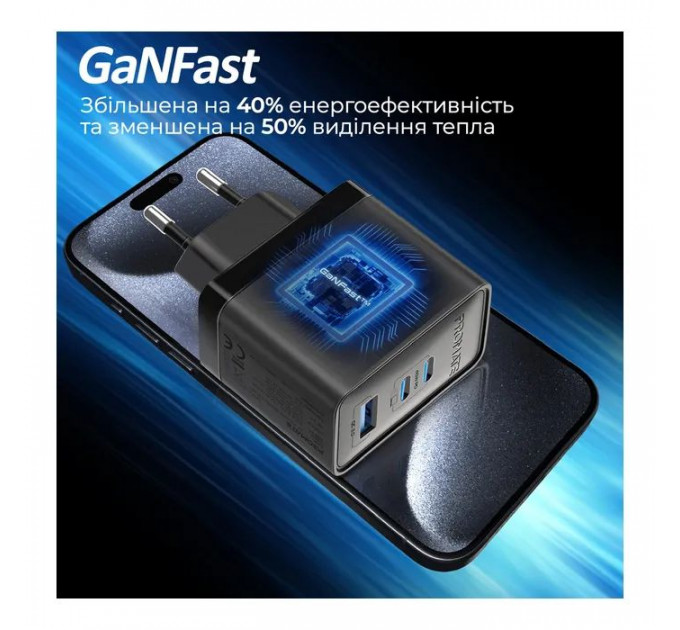 Зарядний пристрій Promate powerport-45 2xUSB-C PD + USB-A QC 45W Black (powerport-45.black)