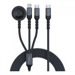 Дата кабель USB-C to Lightning 27W + USB-C 60W + Apple Watch 2.5W 1.5m icharge trio black Promate (icharge-trio.black)