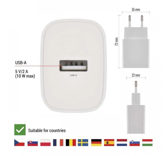 Зарядний пристрій EMOS V01B10 USB-A 10W (V01B10)