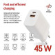 Зарядний пристрій EMOS V04G45 1xUSB-A + 1xUSB-C PD20W GaN (V04G45)