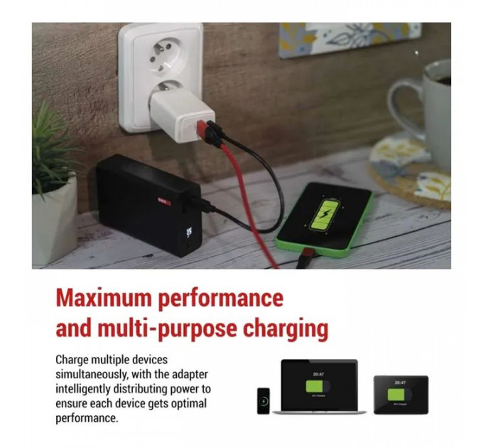 Зарядний пристрій EMOS V04G45 1xUSB-A + 1xUSB-C PD20W GaN (V04G45)