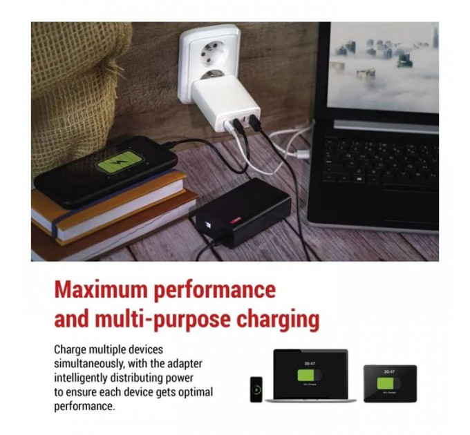 Зарядное устройство EMOS V06G120 1xUSB-A+3xUSB-C PD120W GaN (V06G120)