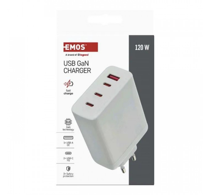 Зарядное устройство EMOS V06G120 1xUSB-A+3xUSB-C PD120W GaN (V06G120)