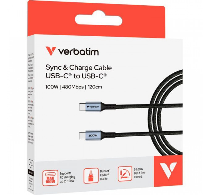 Дата кабель USB-C to USB-C 1.2m 100W black Verbatim (31846)