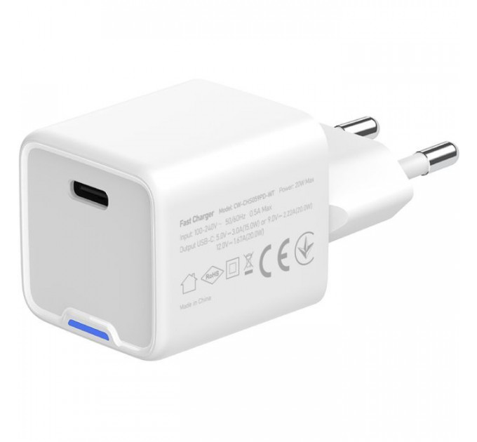 Зарядний пристрій ColorWay C101C GaN Mini 20W PD PPS USB-C white (CW-CHS059PD-WT)